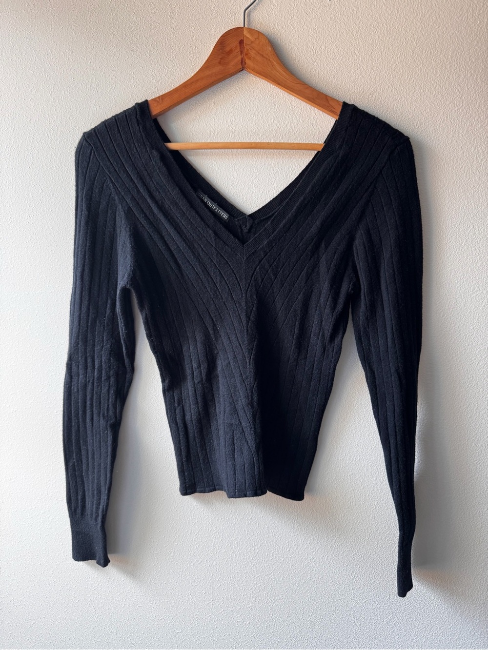 Urban Outfitters Black Ribbed V-Neck Long Sleeve Sweater